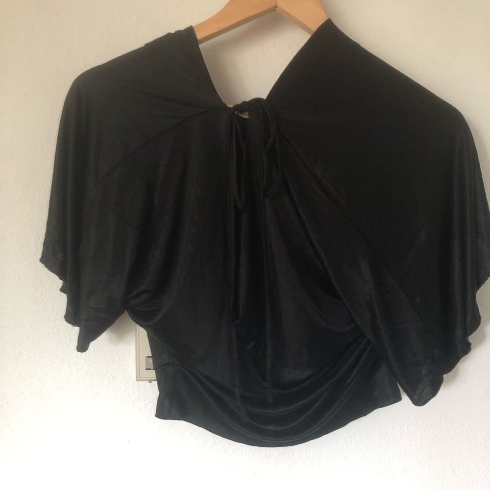 Black Women's Draped Tie-Back Blouse Flutter Sleeves Planet Funk (LA) xs